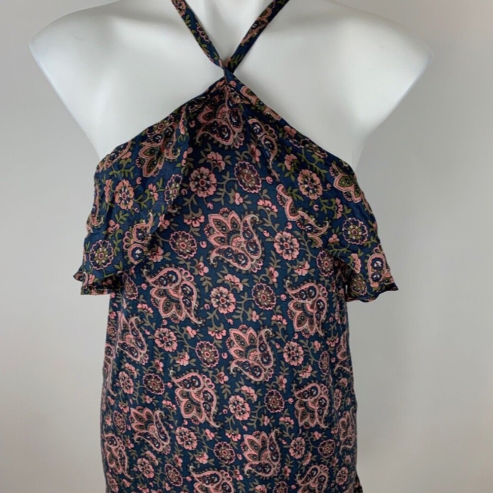 NWT: ann taylor loft  Blue Pink Floral Racer Back Ruffle To